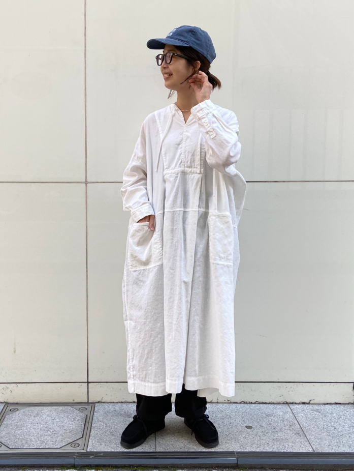 Upcyclelino リネンコットンブザムワンピース Off White コーディネート Nest Robe Online Shop