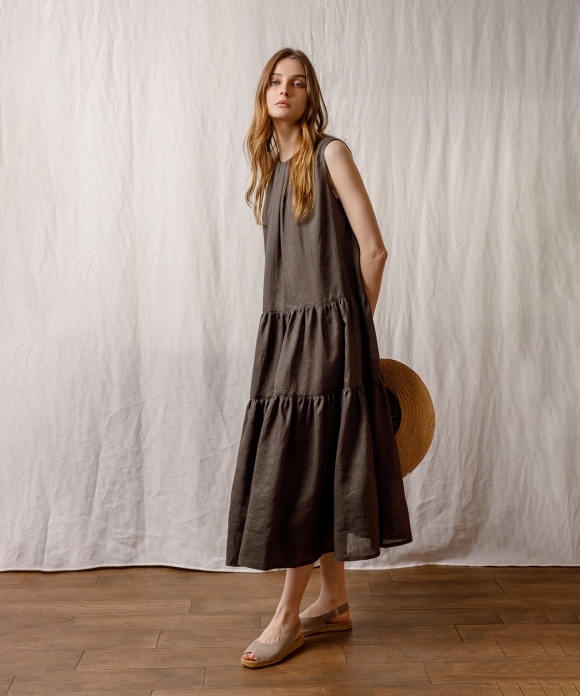 リネンノースリーブティアードワンピース Nest Robe Online Shop