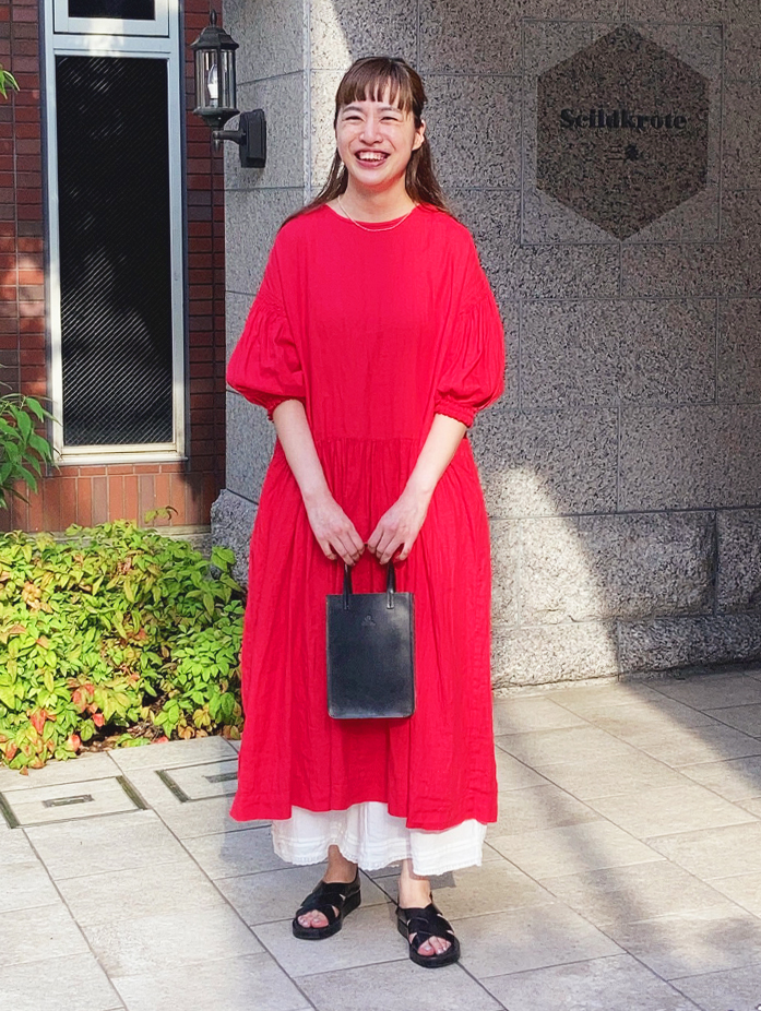 ヘンプバルーンスリーブワンピース Red コーディネート Nest Robe Online Shop