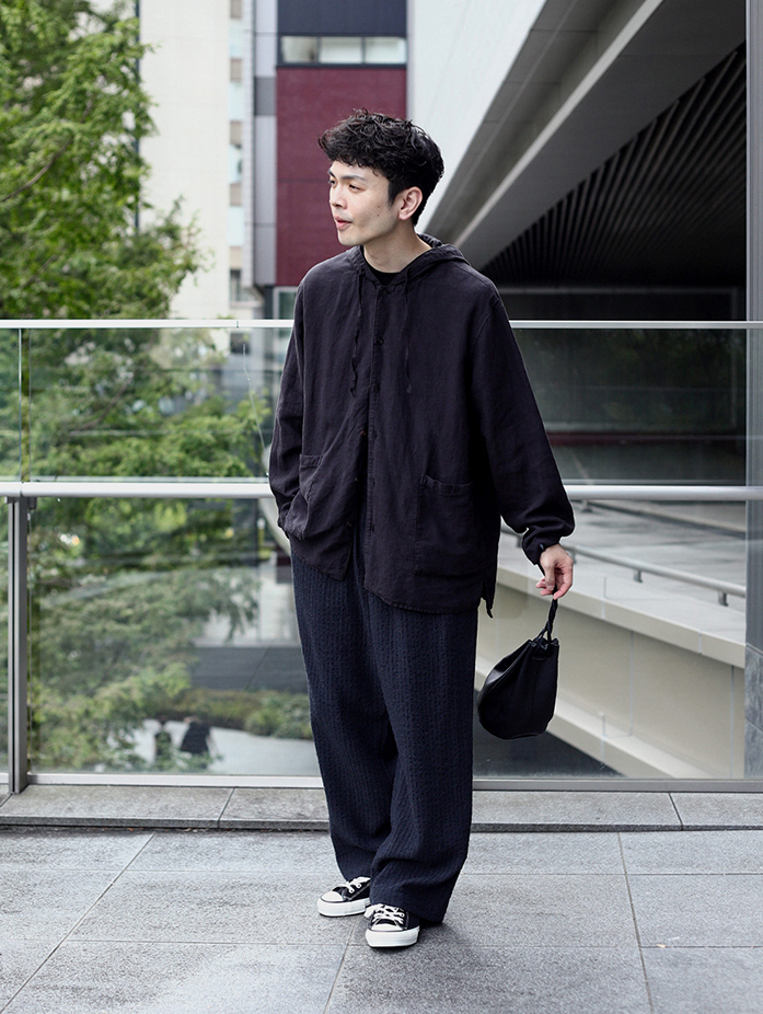 ウールリネン 杢ストライプ イージーワイドパンツ｜nest Robe