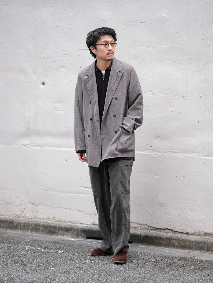 リネンウール 杢ヘリンボーン ダブルブレスト ジャケット｜nest Robe