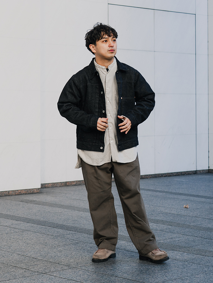 UpcycleLino] 起毛リネン バンドカラーシャツ｜nest Robe / CONFECT