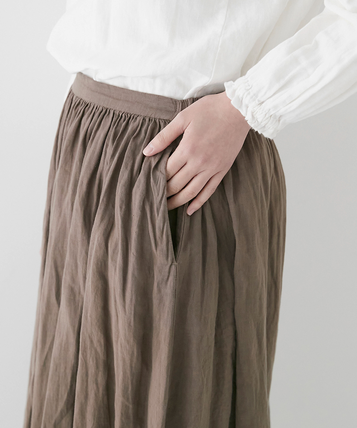 リネンギャザースカート neｗ color : BROWN｜nest Robe ONLINE SHOP