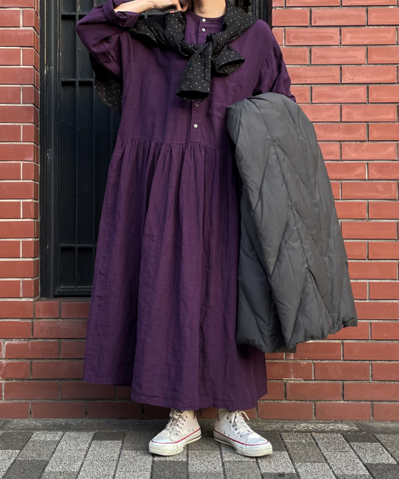 ネストローブ リネン近江晒ケープカラーワンピース