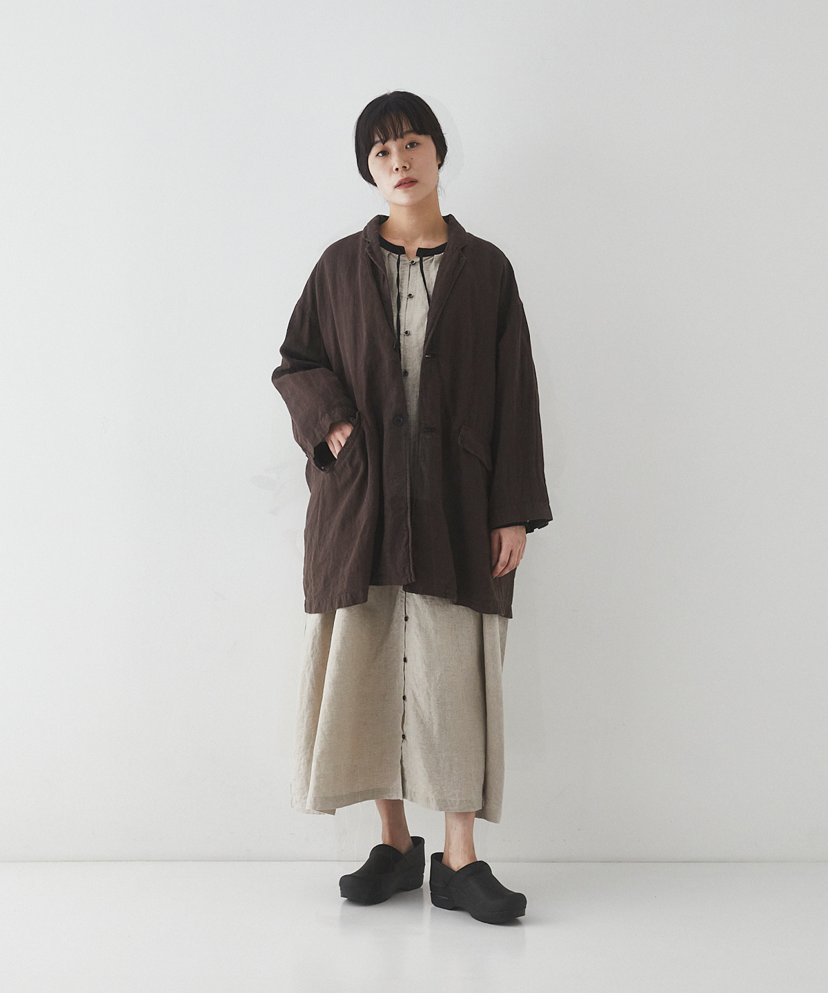 ブラックリネン ロングジャケット｜nest Robe ONLINE SHOP