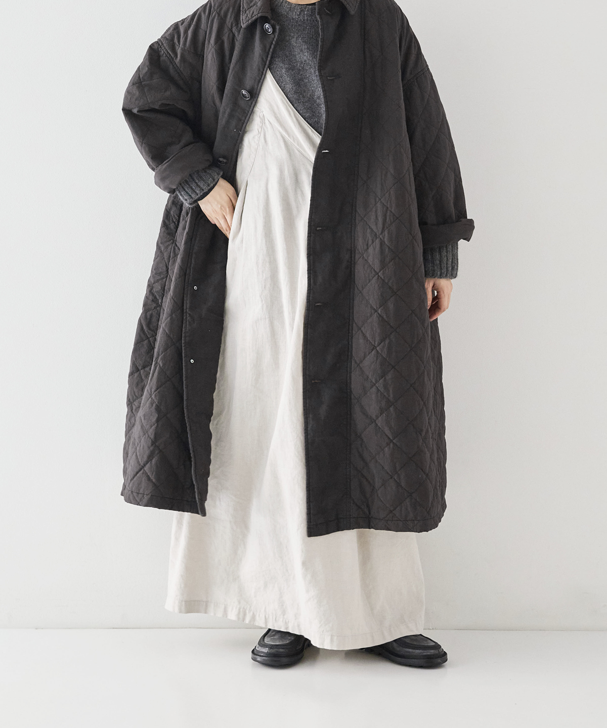 未使用＊ネストローブnest Robe＊コットンラミーキルティングコート-