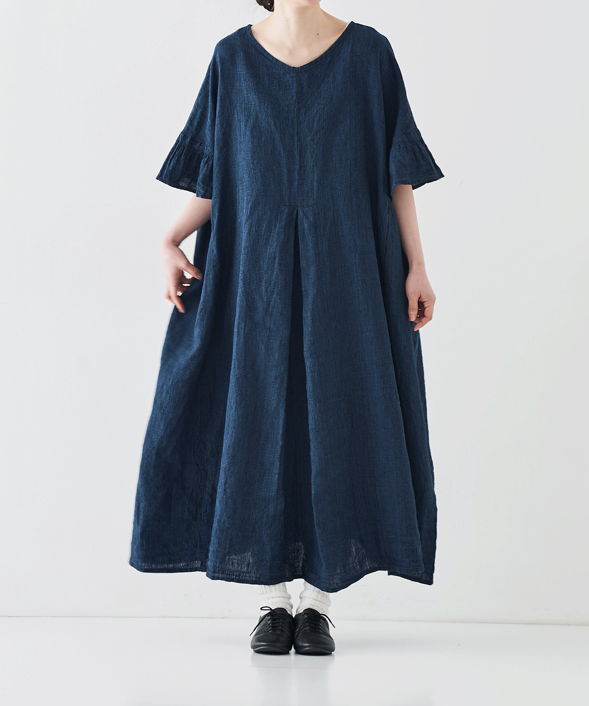 リネンインディゴグレンチェック2WAYドレス｜nest Robe ONLINE SHOP