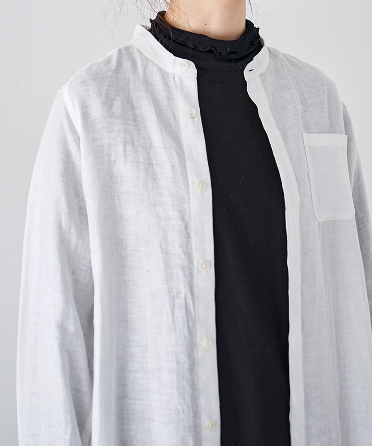 リネンバンドカラーシャツワンピース｜nest Robe ONLINE SHOP