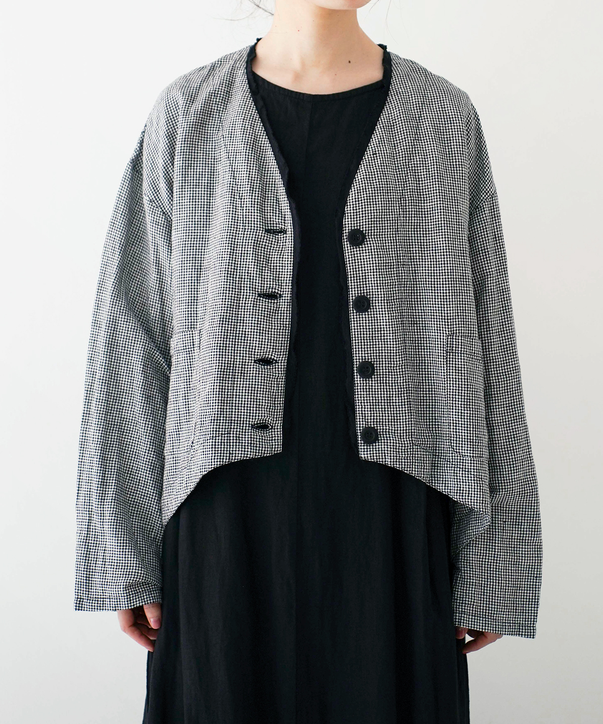 UpcycleLino】ギンガムモーニングジャケット｜nest Robe