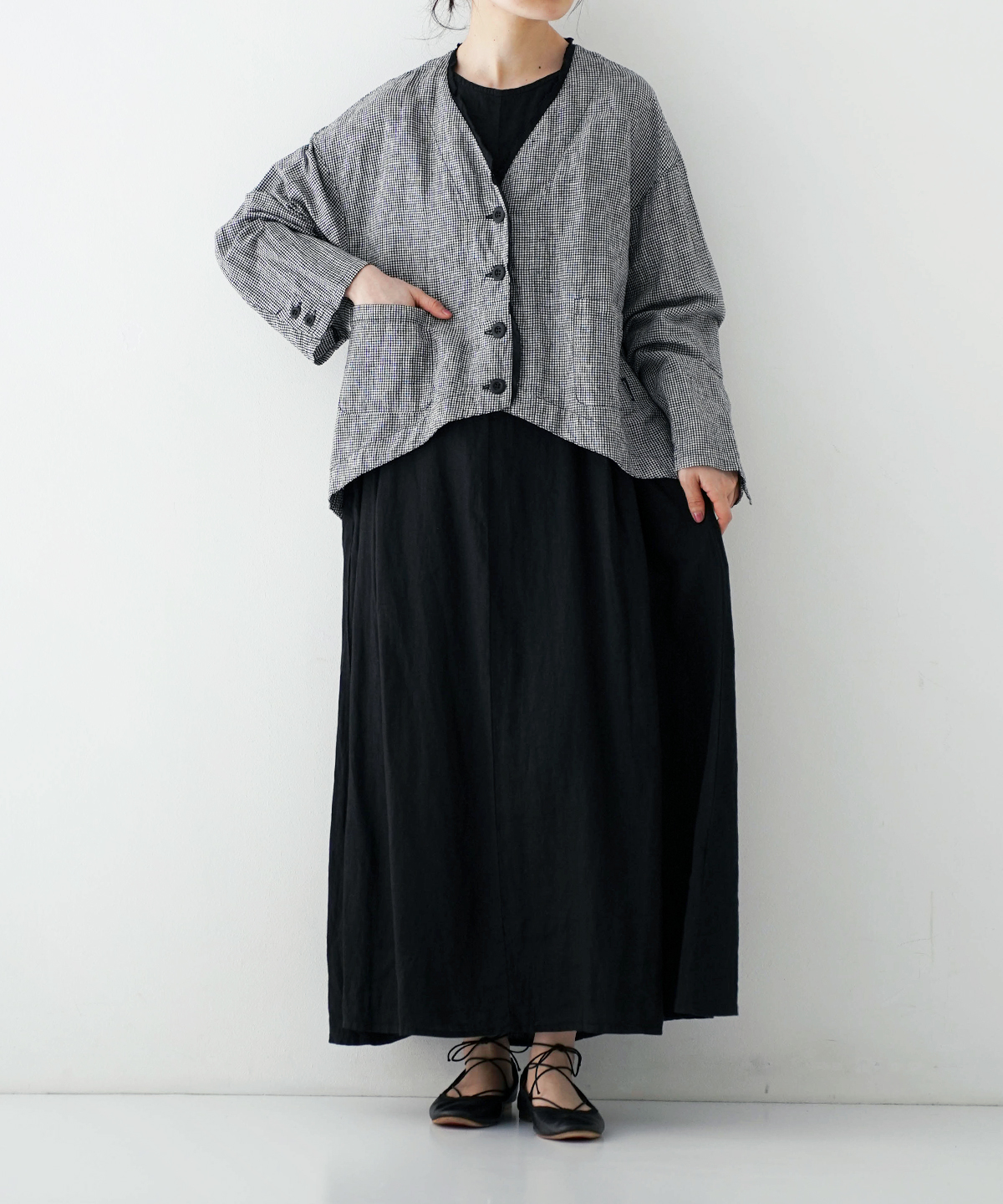 UpcycleLino】ギンガムモーニングジャケット｜nest Robe