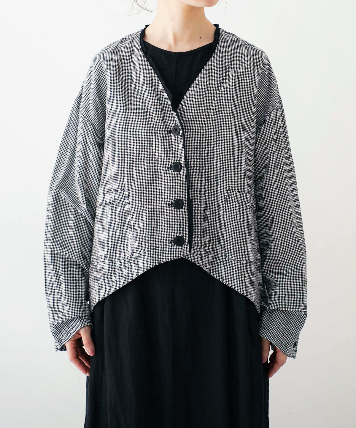 UpcycleLino】ギンガムモーニングジャケット｜nest Robe