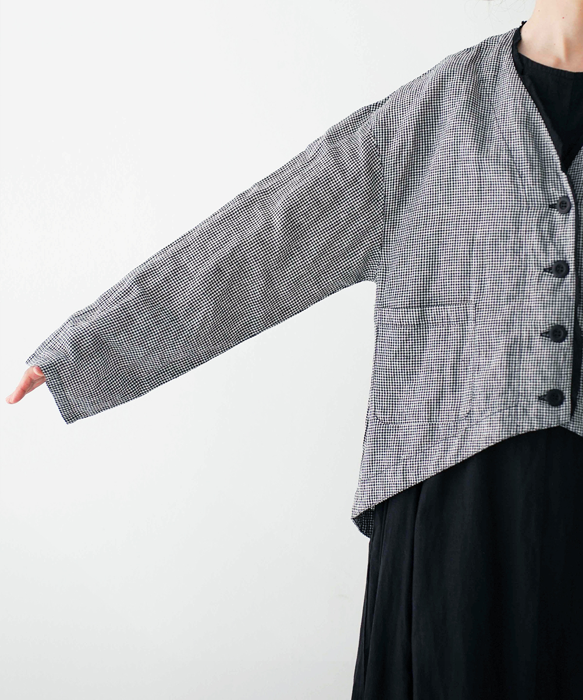 nest Robe アップサイクルリノギンガムシャツジャケット UpcycleLino】ギンガムモーニングジャケット｜nest Robe