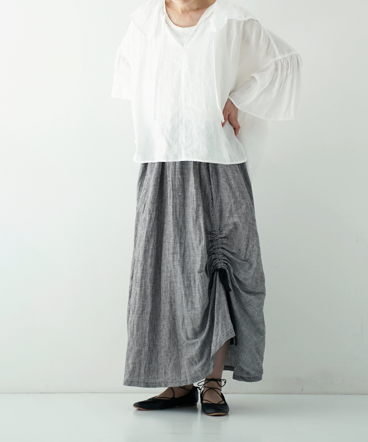 UpcycleLino】ギンガムドロストスカート｜nest Robe / CONFECT