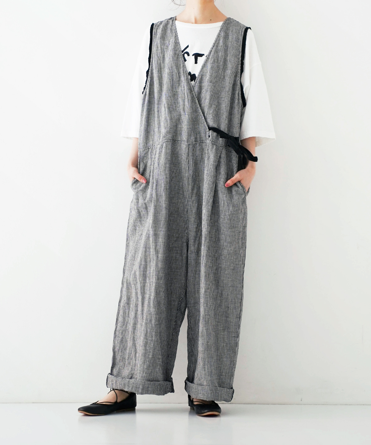 Abel サロペット UpcycleLino】ギンガムアシメサロペット｜nest Robe / CONFECT