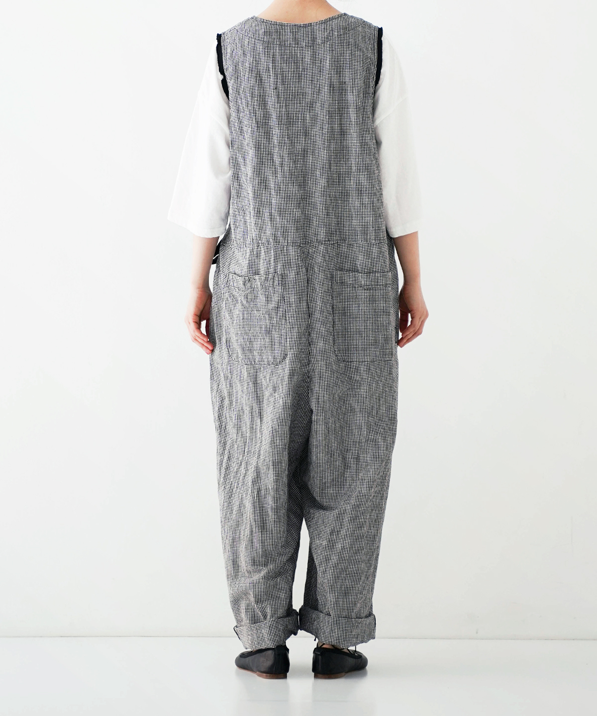UpcycleLino】ギンガムアシメサロペット｜nest Robe / CONFECT