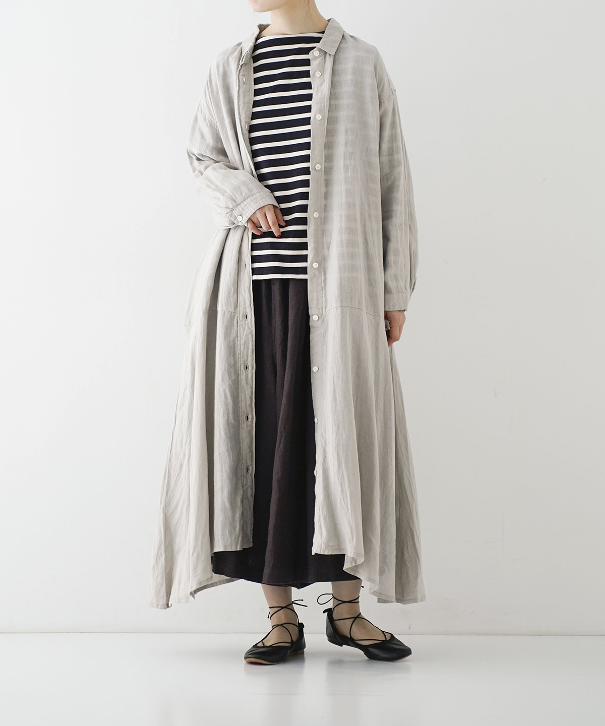 nest Robe リネンカシュクールワンピース Fサイズ フード グレー