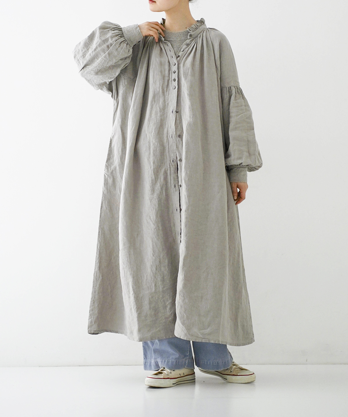 icrHaNaさま 新品 nest Robe リネン近江晒しフリル襟ワンピース リネン近江晒しフリル襟ワンピース｜nest Robe / CONFECT ONLINE SHOP