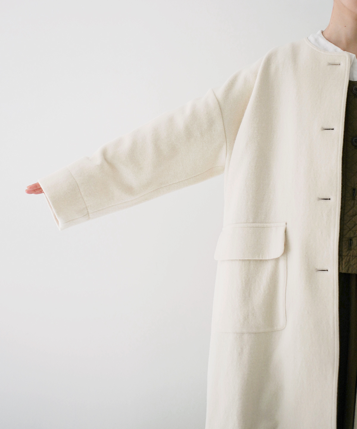 美品▲//ネストローブ nest Robe //リネンノーカラーダブルコート リネンウールツイードノーカラーコート｜nest Robe / CONFECT