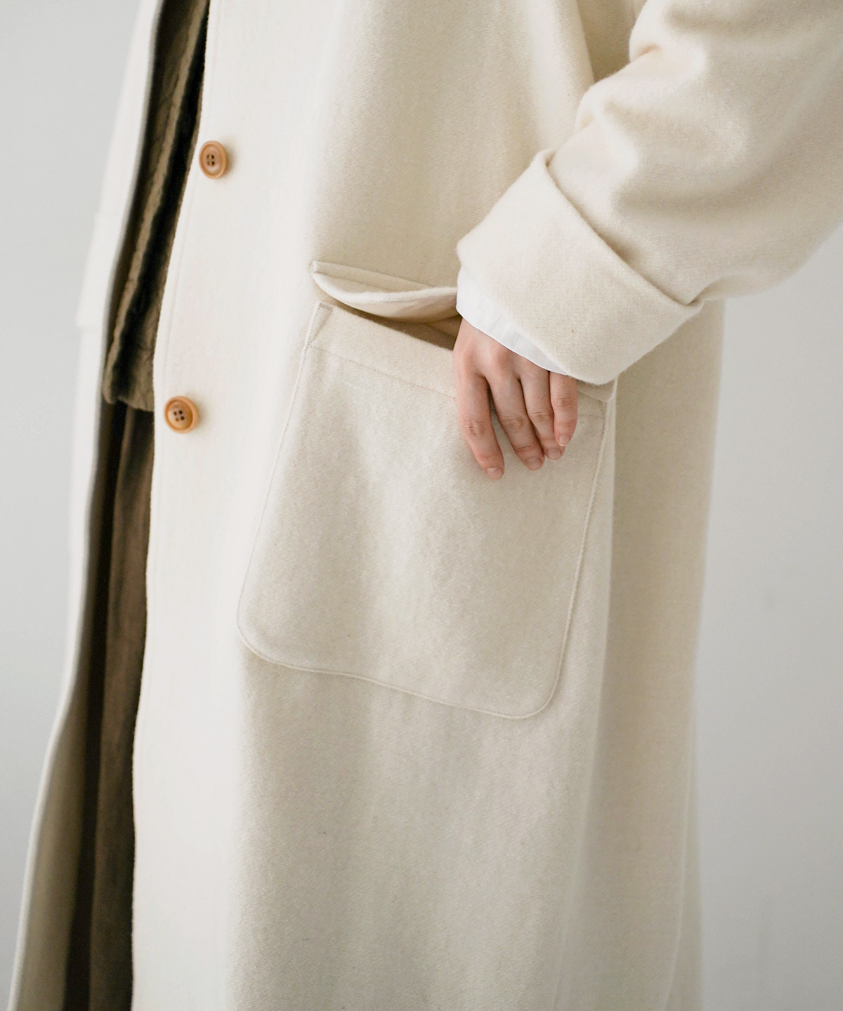 美品▲//ネストローブ nest Robe //リネンノーカラーダブルコート リネンウールツイードノーカラーコート｜nest Robe / CONFECT