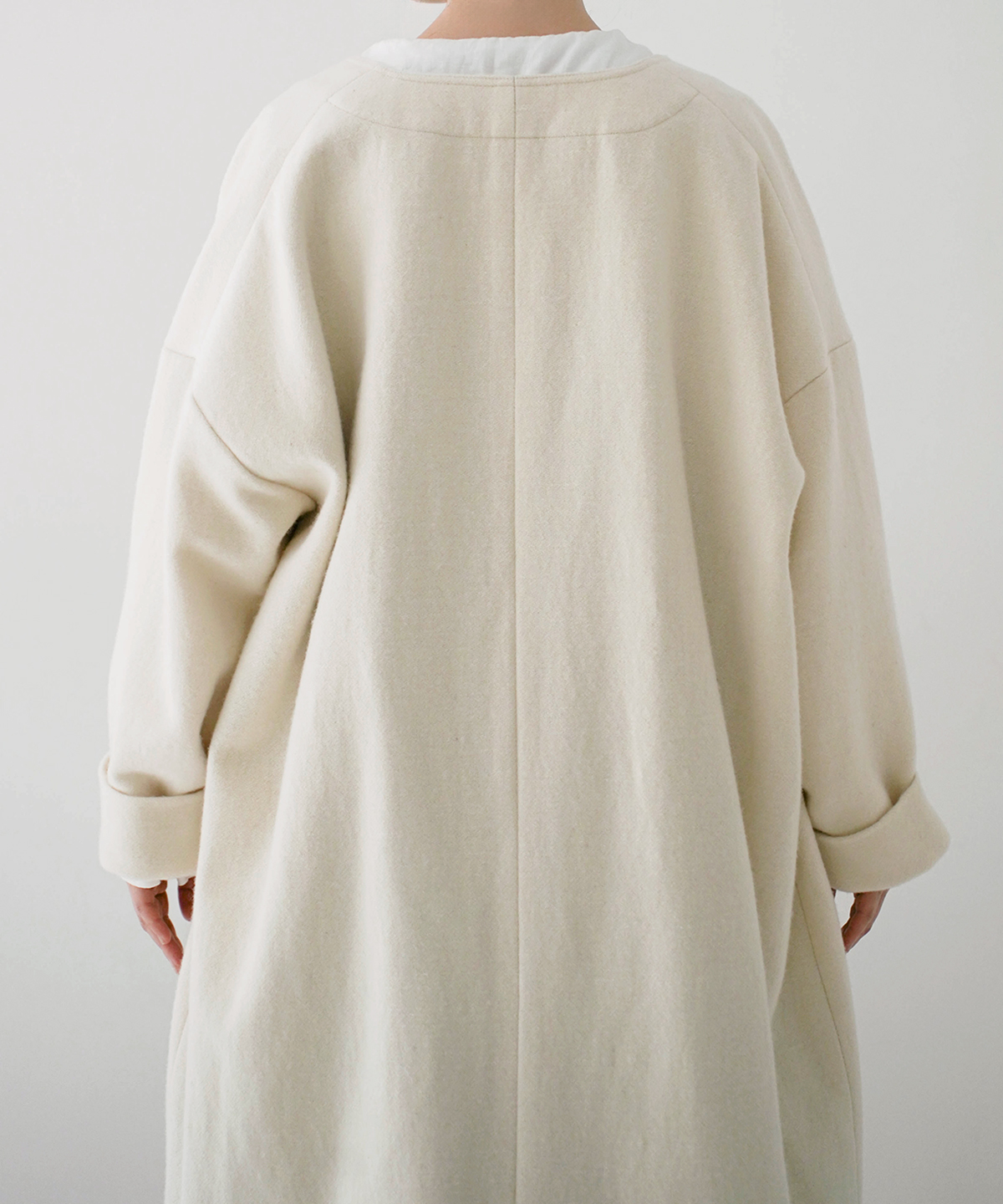 nest Robe　和紙リネン　スタンドカラー　ロングコート　オフホワイト nest Robe 和紙リネン スタンドカラー ロングコート オフ