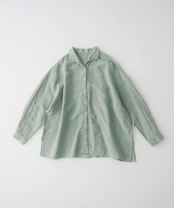 リネン近江晒しオープンカラーシャツ