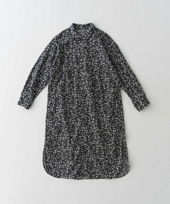 flower pattern タックシャツワンピース