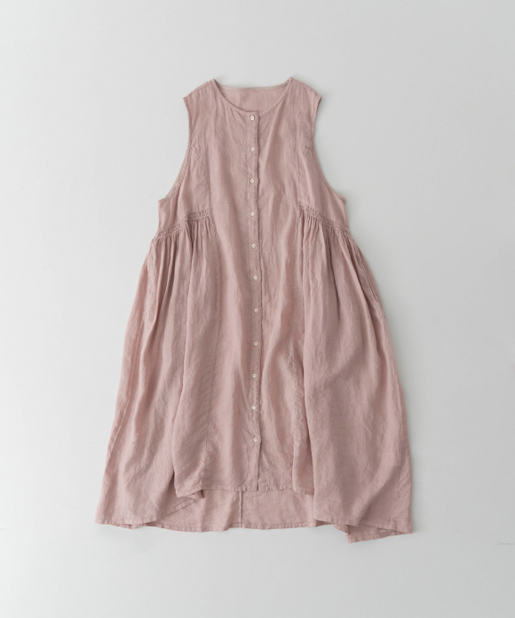 リネン天然染めサイドギャザーワンピース