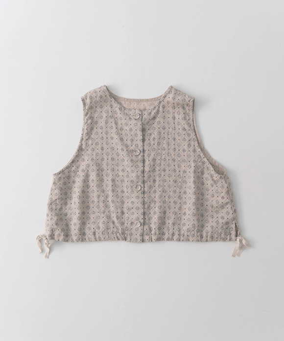 リネンプラッドプリント2wayベスト