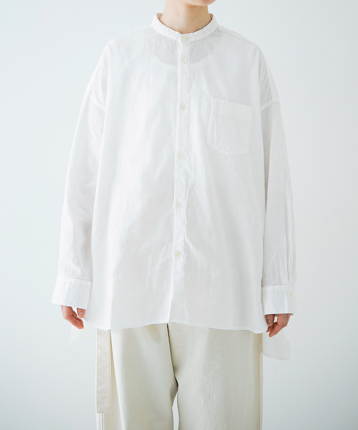 UpcycleLino] キャッチワッシャーバンドカラーシャツ｜nest Robe