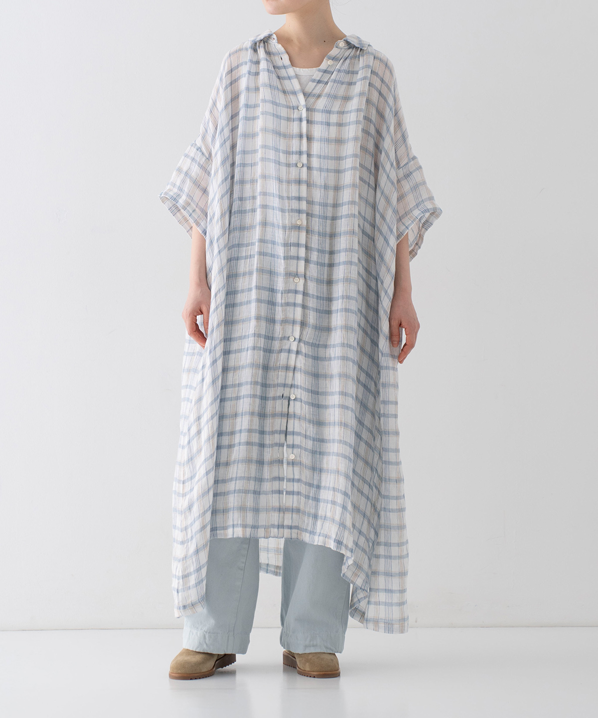 リネンガーゼチェックワンピース｜nest Robe / CONFECT ONLINE SHOP
