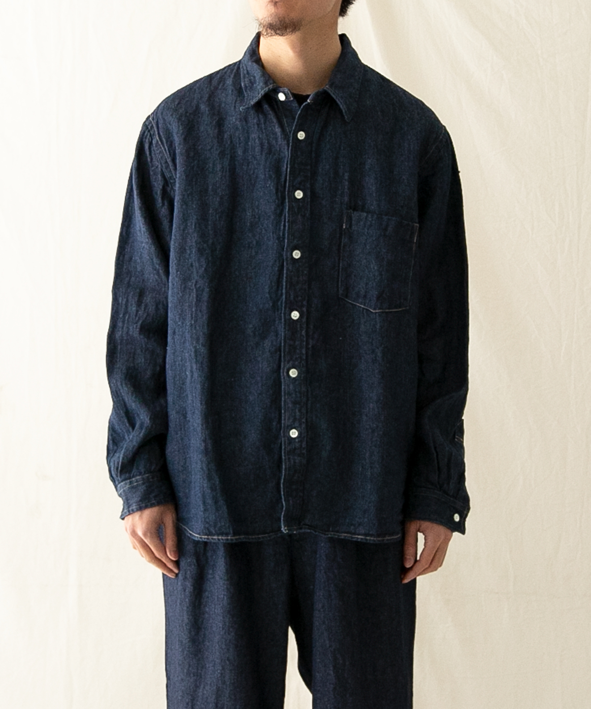 10ozリネンデニムレギュラーカラーシャツ｜nest Robe ONLINE SHOP