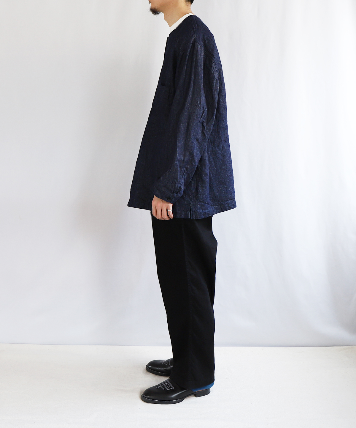 リネンデニム キーネックシャツ｜nest Robe ONLINE SHOP