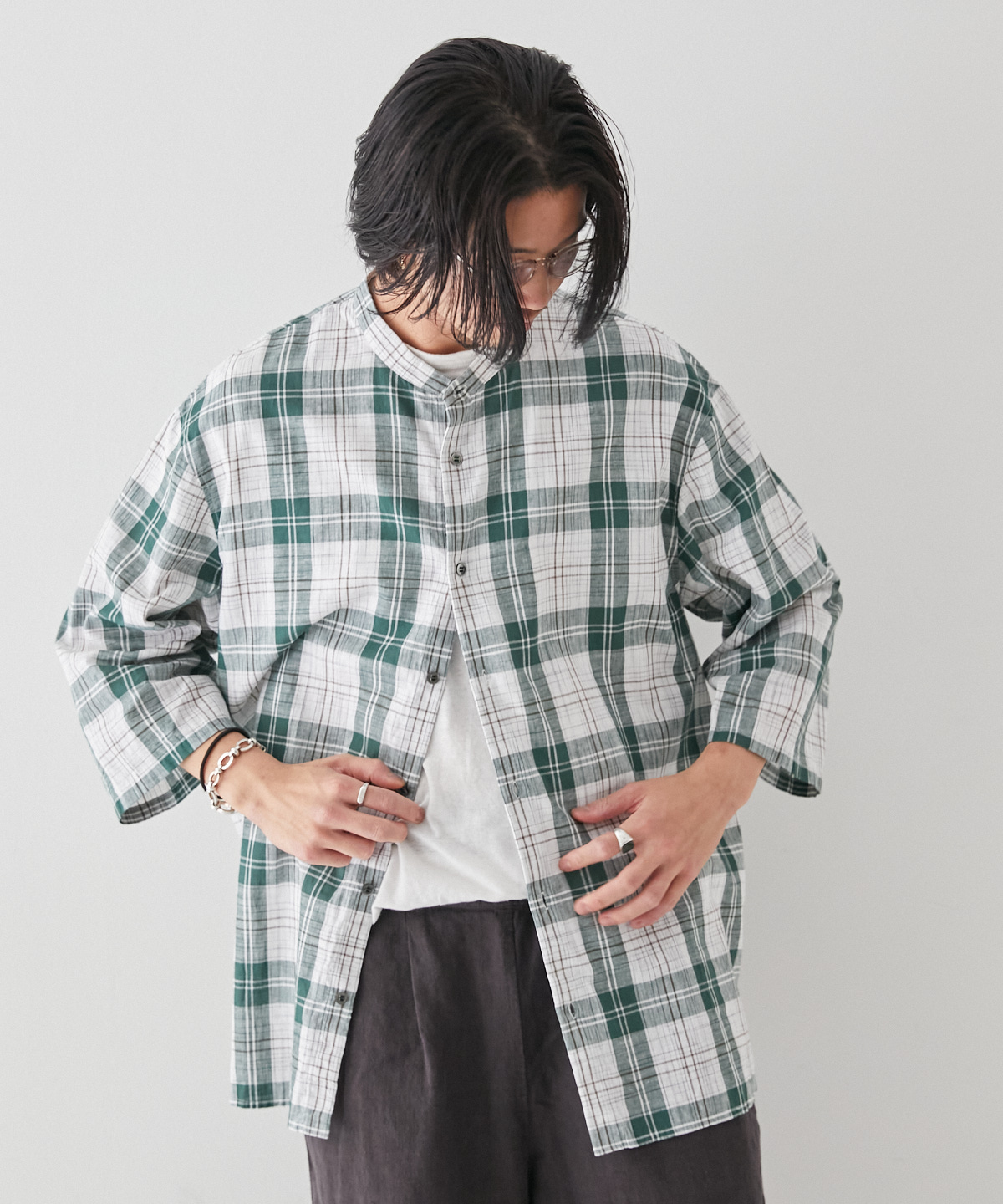 イカットチェック 7分袖シャツ｜nest Robe ONLINE SHOP