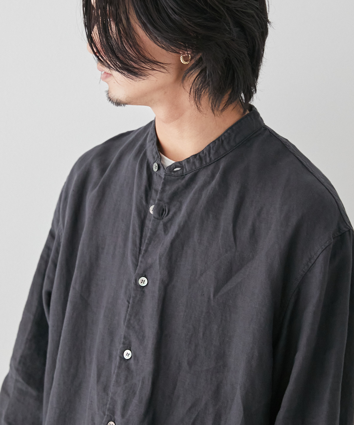 60/40リネン 7分袖バンドカラーシャツ｜nest Robe ONLINE SHOP