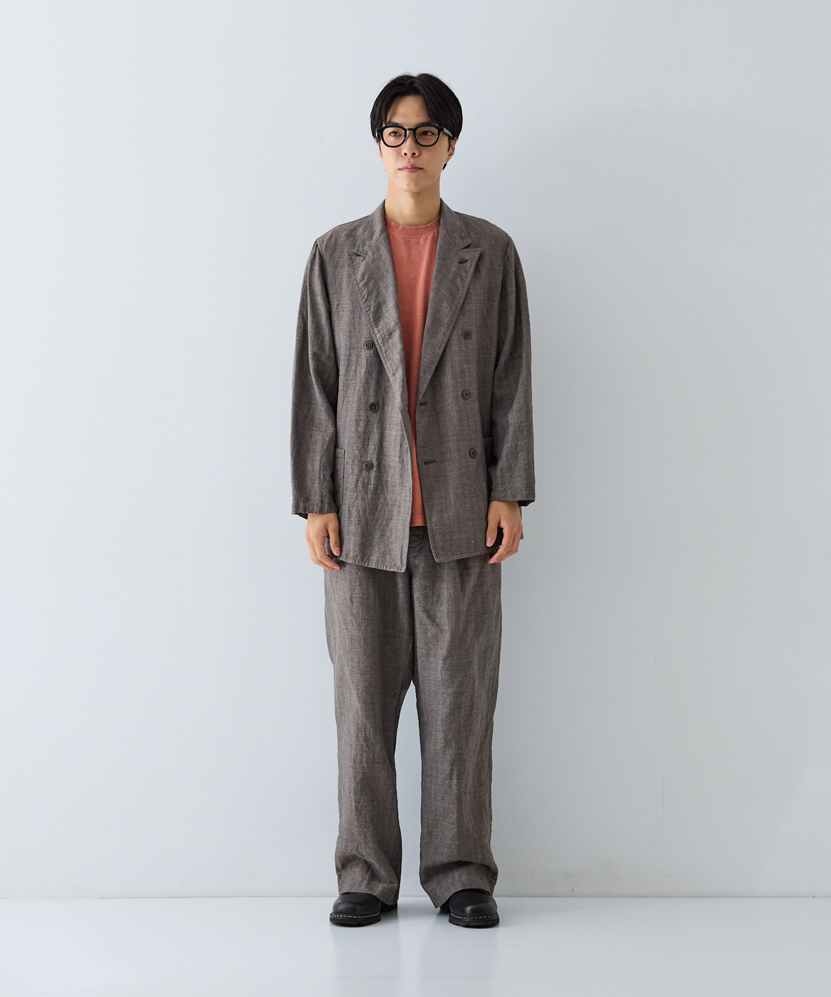 リネンウール 杢ヘリンボーン ダブルブレスト ジャケット｜nest Robe