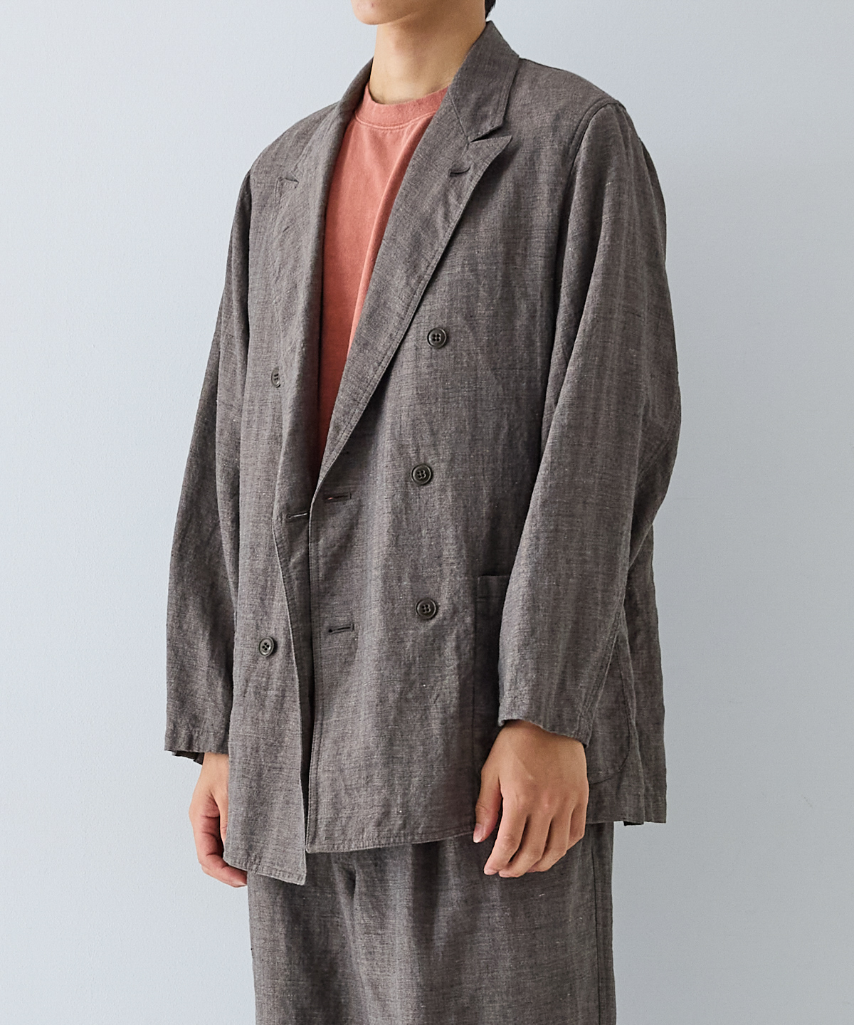 リネンウール 杢ヘリンボーン ダブルブレスト ジャケット｜nest Robe