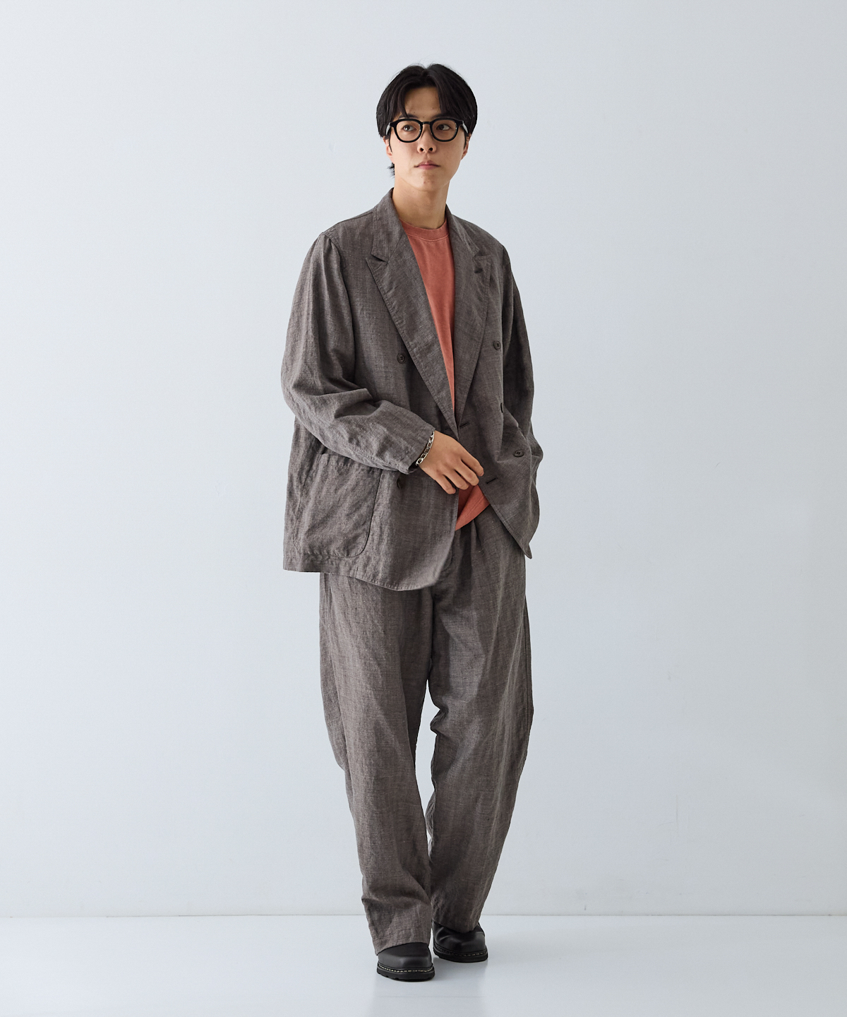 リネンウール 杢ヘリンボーン ダブルブレスト ジャケット｜nest Robe