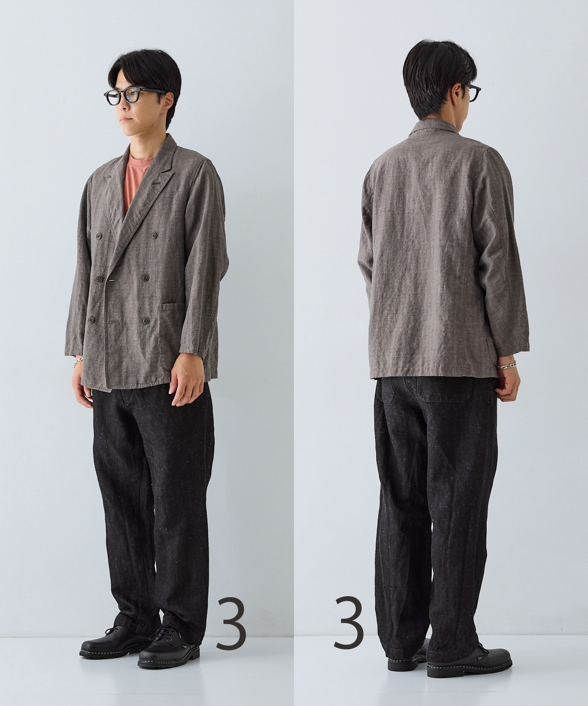 リネンウール 杢ヘリンボーン ダブルブレスト ジャケット｜nest Robe