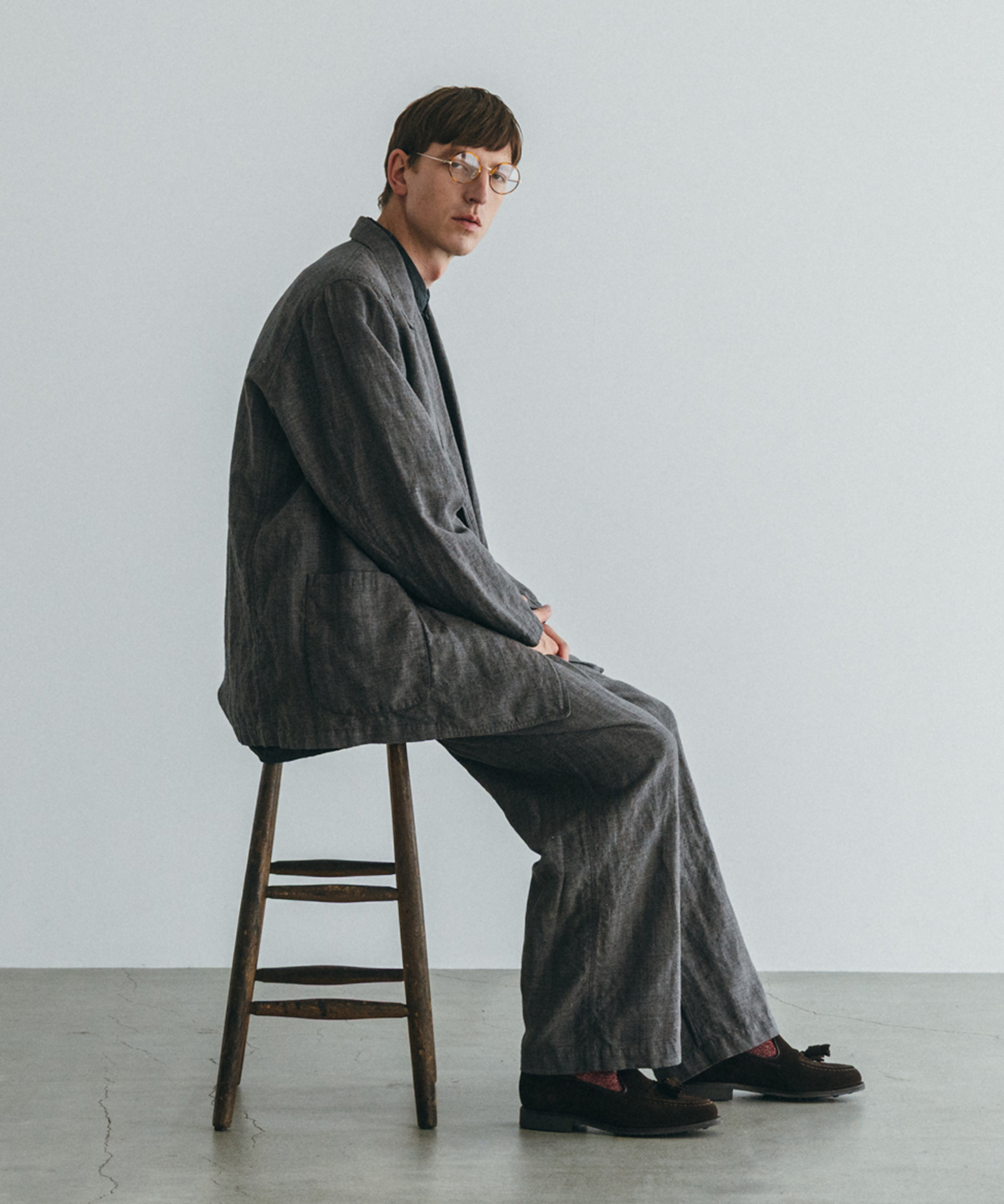 リネンウール 杢ヘリンボーン トラウザーズ｜nest Robe / CONFECT