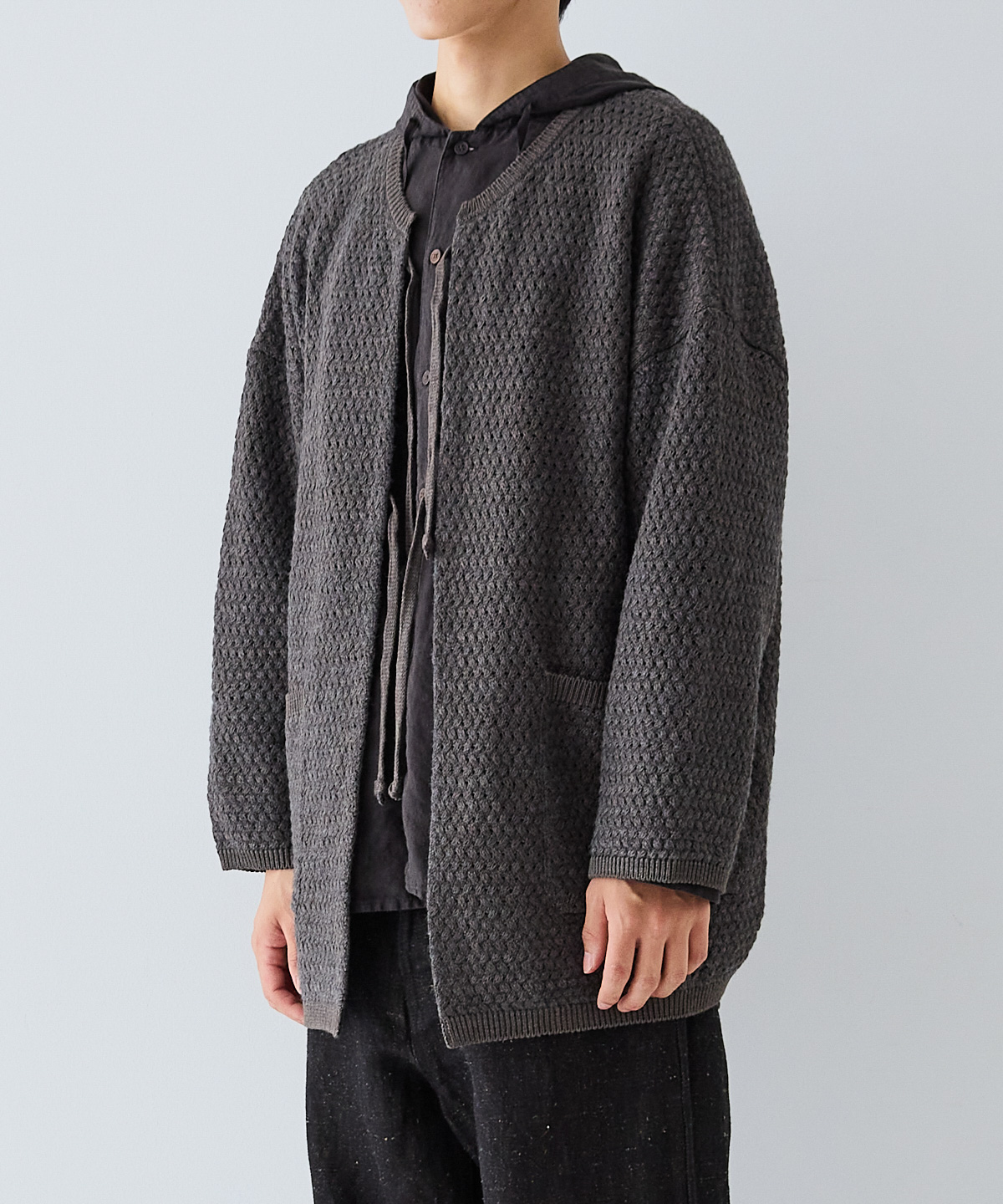 中白染め リネンウールニット オーバーカーディガン｜nest Robe