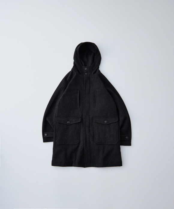 杢ウール コットンリネン フーデットコート