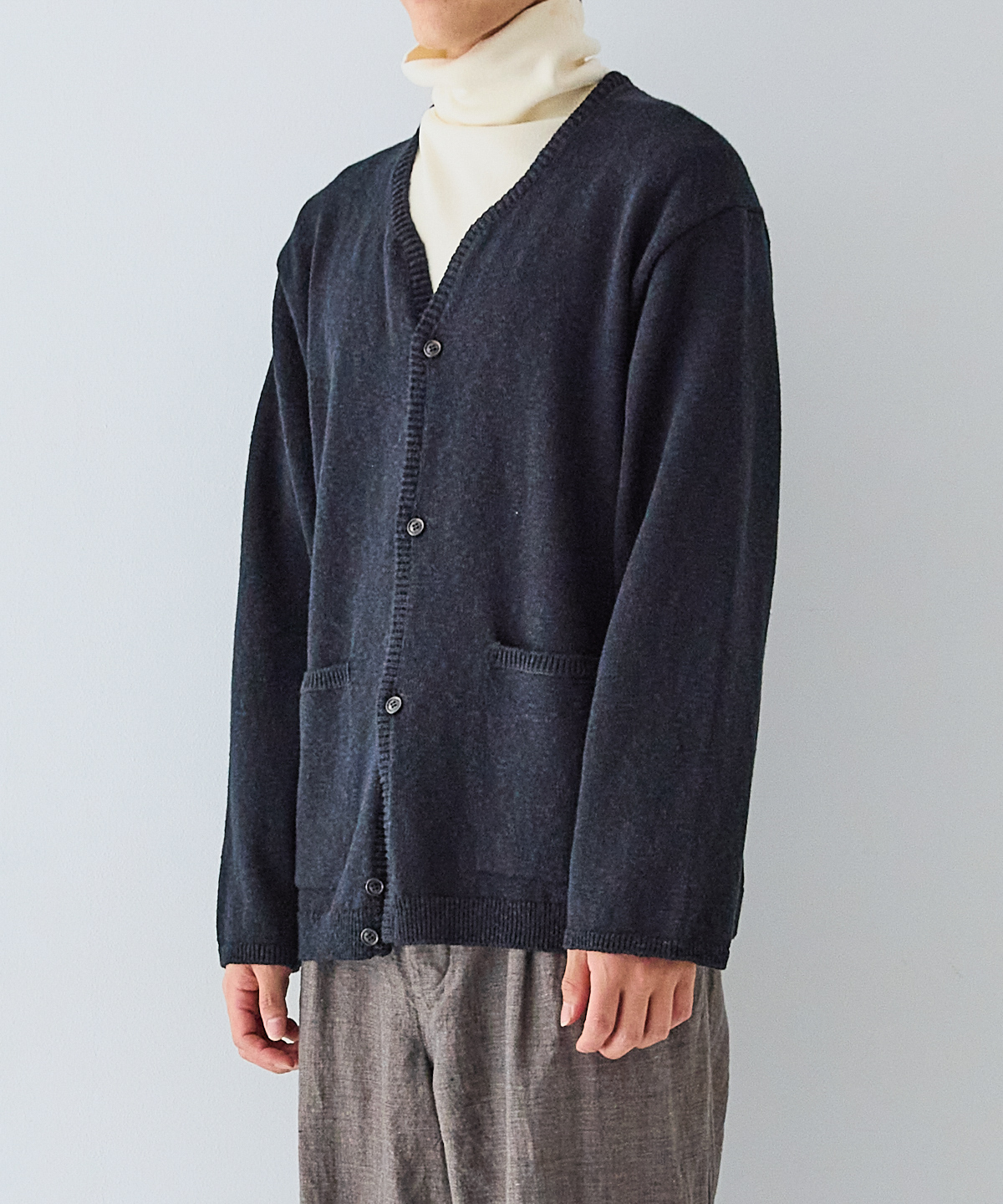 ウールコットン スラブニット キーネックカーディガン｜nest Robe