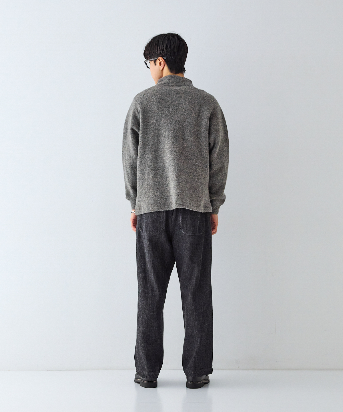 CONFECT グレー ニット モックネックプルオーバー nest Robe ウールクォーターゲージニット モックネックプルオーバー｜nest Robe