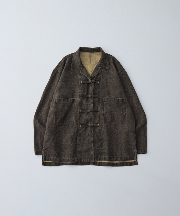 カラーリネン 墨コーティング シャツ