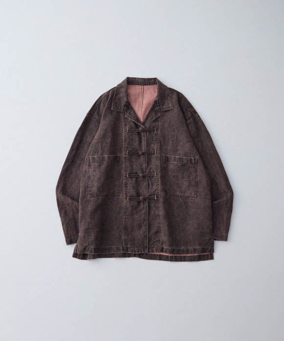 カラーリネン 墨コーティング シャツ