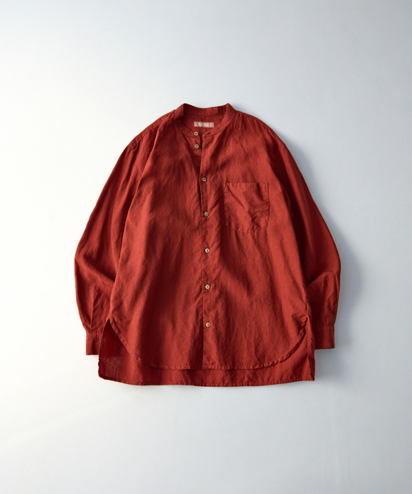 ハイカウントリネン バンドカラーシャツ