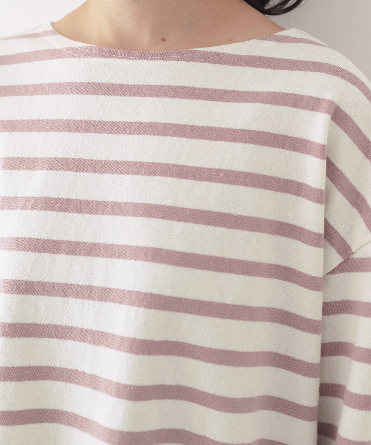 【UpcycleLino】BASIC カベ撚りボーダービッグTシャツ ピンク