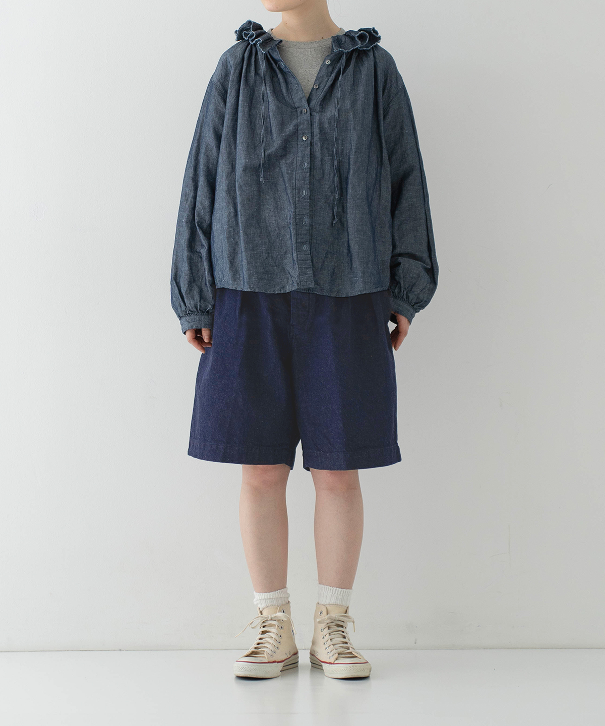 UpcycleLino] BASIC 9.5ozデニムイージーショーツ｜nest Robe